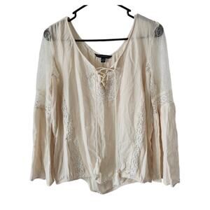 American Eagle Bell Sleeve Hobo Blouse Large Cream Lace Festival